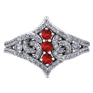 14K White Gold Diamond & Ruby Ring