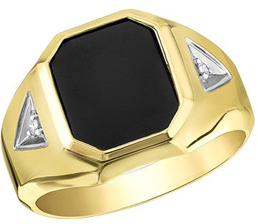10K Yellow Gold Diamond & Onyx Men's Ring