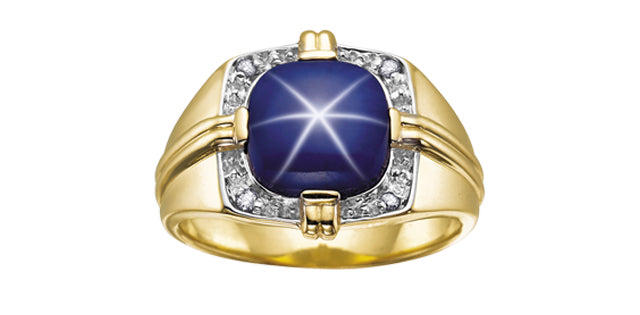 10K Yellow Gold Synthetic Star Sapphire Diamond Ring