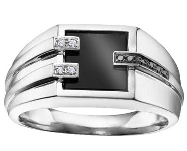 10K White Gold Diamond Onyx Ring