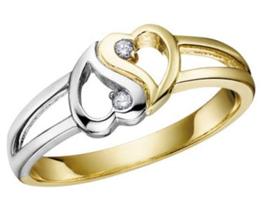 10K Two Tone Diamond Heart Ring