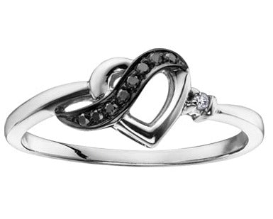 10K White Gold Black Diamond Heart Ring
