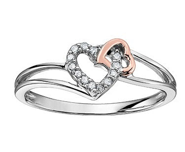 10K White & Rose Gold Double Heart Ring