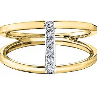 10K Yellow Gold Diamond Band with Vertical Diamond Bar