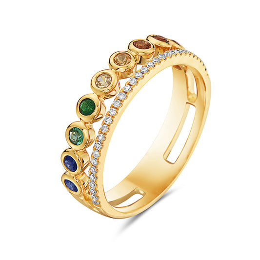 14K Yellow Gold Rainbow Sapphire Ring