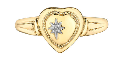 10K Yellow Gold Diamond Heart Locket Ring