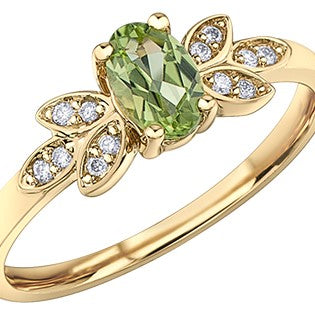 10K Yellow Gold Peridot & Diamond Ring